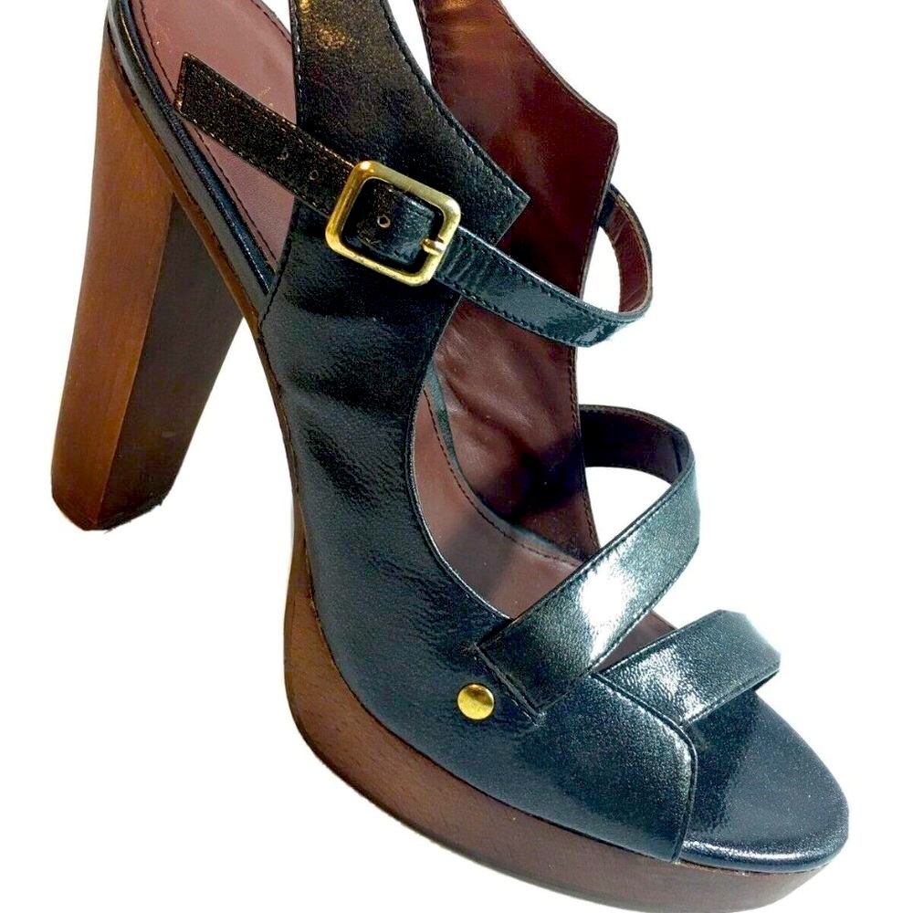 ABS Allen Schwartz Heels Strappy Sandals Patent Leather